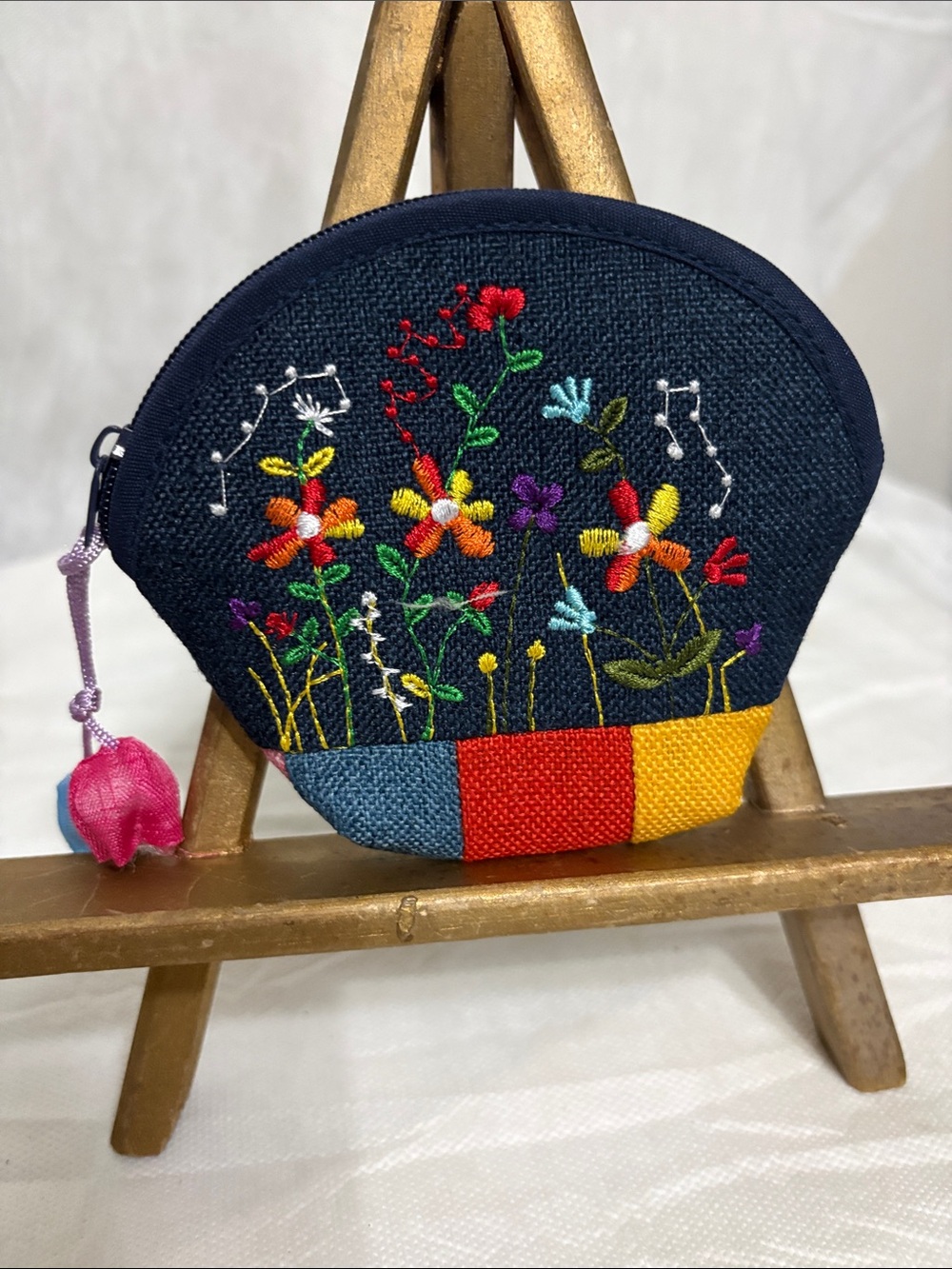 Denim Floral Coin Purse NWOT